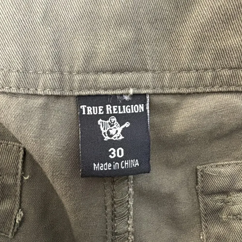 True Religion Cargo Shorts Mens 30 Moss Green World Tour Miltant 12
